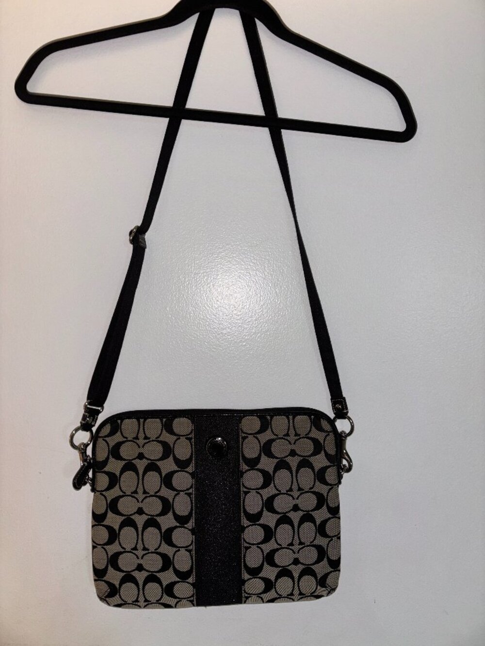 Coach Signature C Striped iPad/Tablet Crossbody #F63219